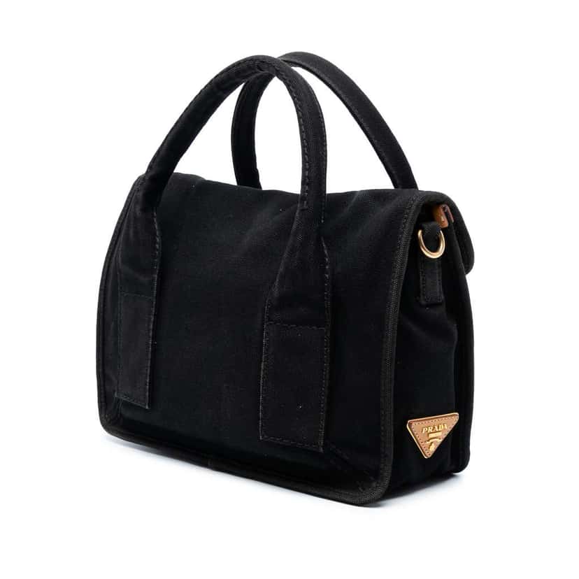 Prada Canvas Canapa Pattina Satchel Black Canvas Good condition - Back View