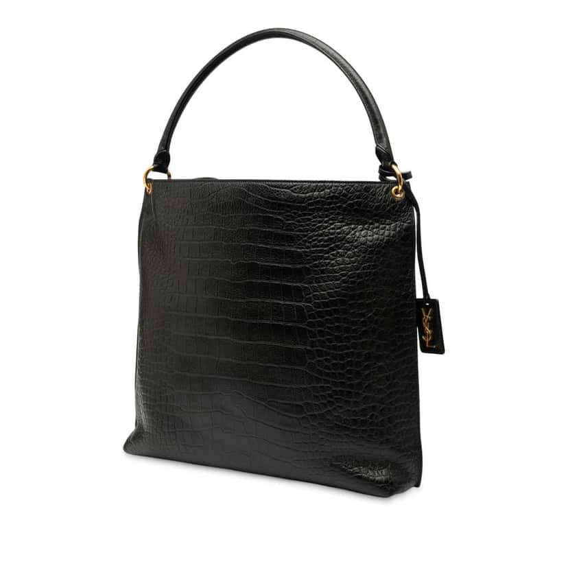 Saint Laurent Croc Embossed Leather Tag Hobo Bag Black Leather Good condition - Back View