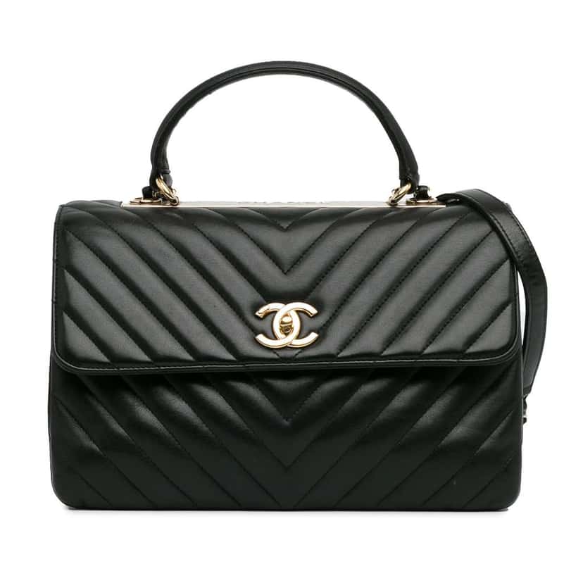 Chanel Medium CC Chevron Lambskin Trendy Flap Black Leather Good condition - Front View