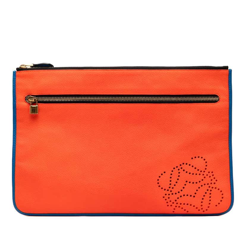 Loewe Multicolor Leather Anagram Clutch Orange Leather Good condition - Front View