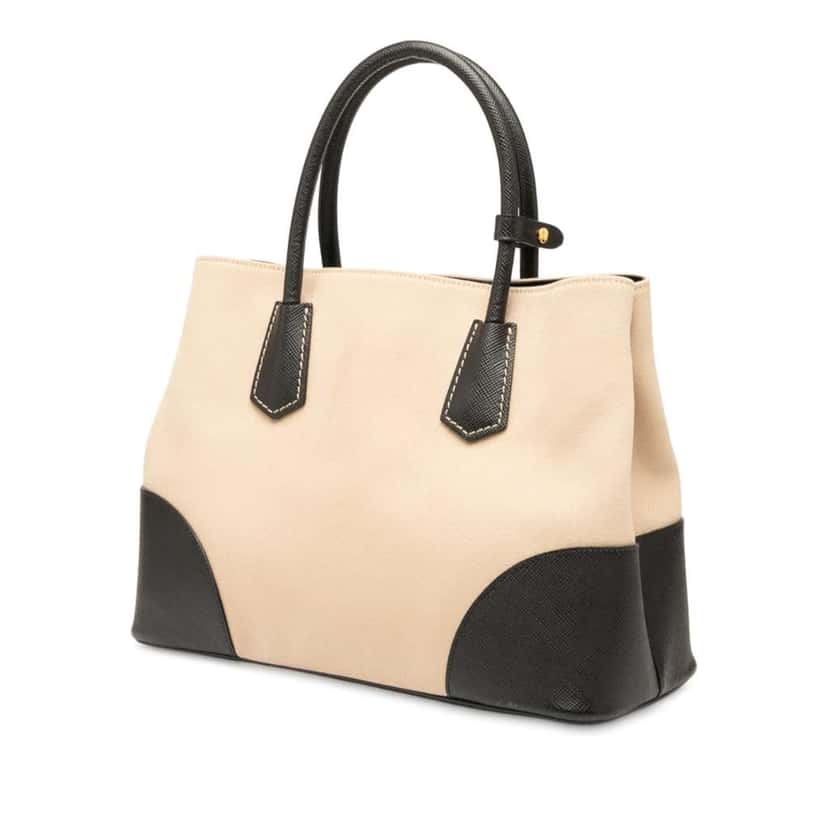 Prada Medium Saffiano Trimmed Canapa Double Satchel Brown Canvas Good condition - Back View