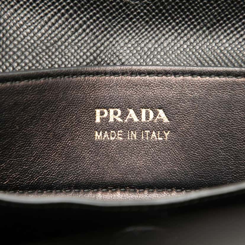 Prada Medium Saffiano Trimmed Canapa Double Satchel Brown Canvas Good condition - Box View