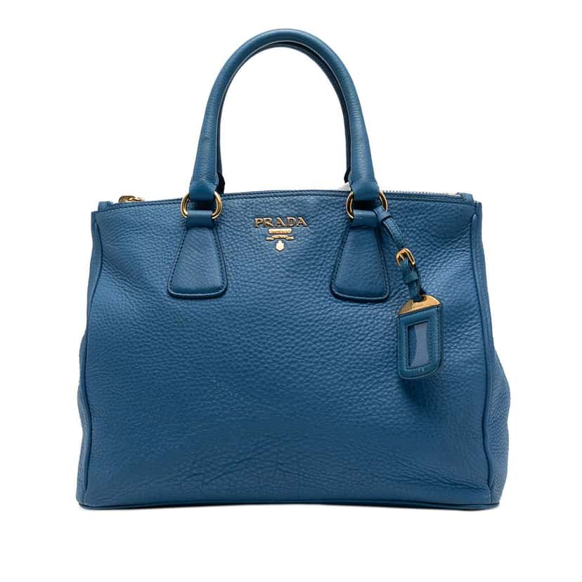 Prada Vitello Daino Double Zip Convertible Tote Blue Leather Good condition - Front View