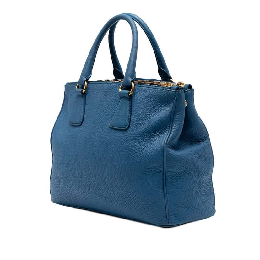 Prada Vitello Daino Double Zip Convertible Tote Blue Leather Good condition - Back View