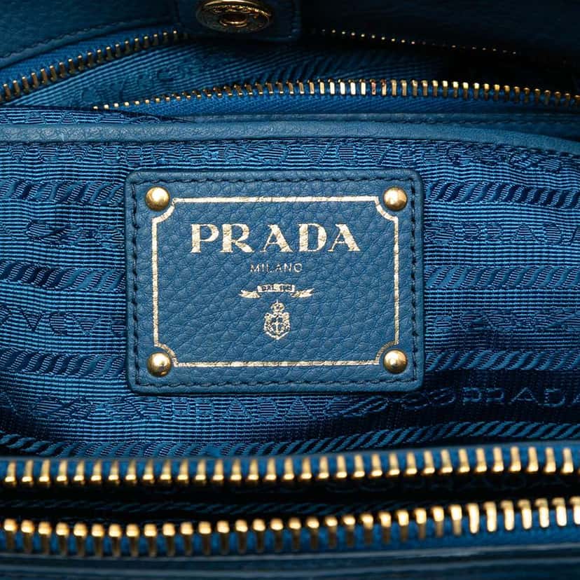 Prada Vitello Daino Double Zip Convertible Tote Blue Leather Good condition - Box View