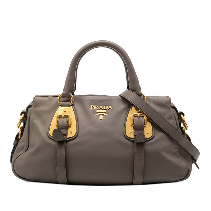 Prada Soft Calfskin Shopping Satchel Grey Leather Good condition - Front View