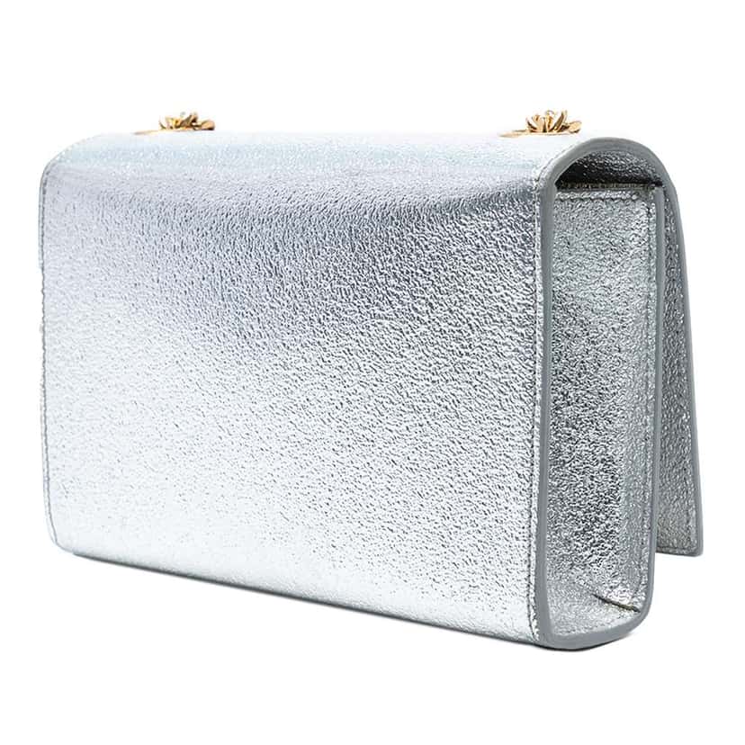 Saint Laurent Small Metallic Calfskin Classic Monogram Kate Crossbody Silver Leather Good condition - Back View