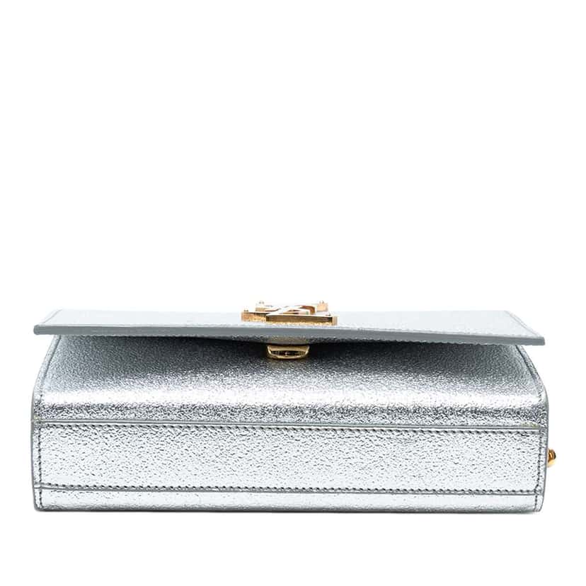 Saint Laurent Small Metallic Calfskin Classic Monogram Kate Crossbody Silver Leather Good condition - Inside View