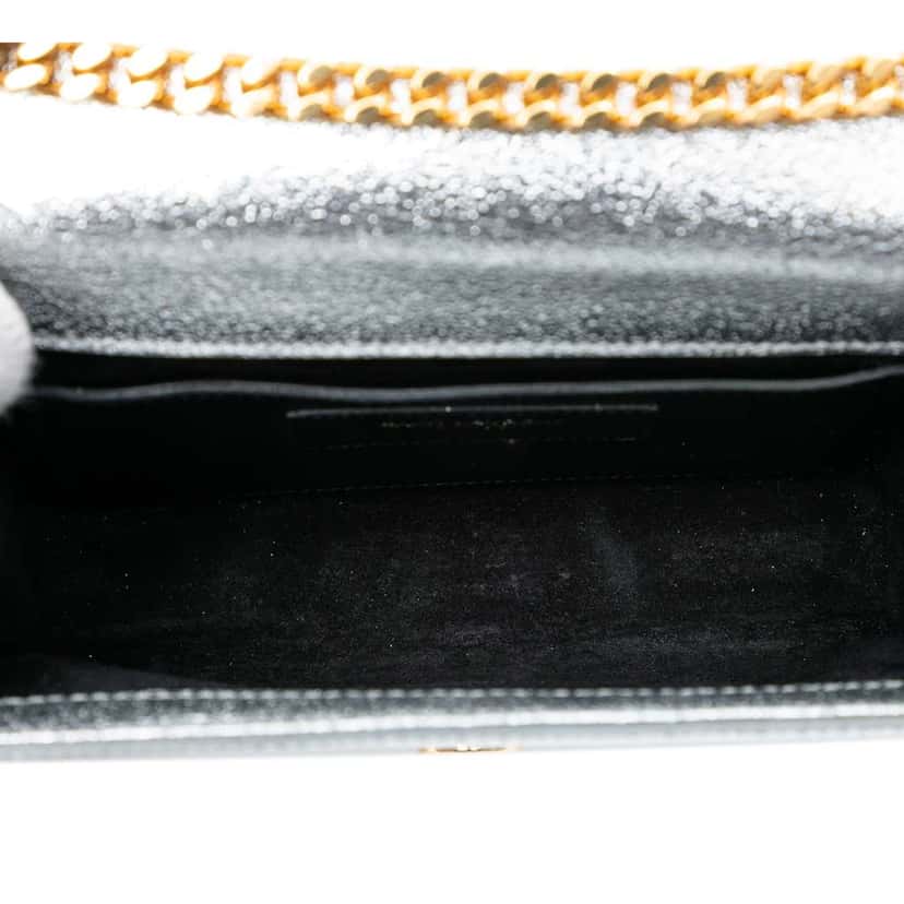 Saint Laurent Small Metallic Calfskin Classic Monogram Kate Crossbody Silver Leather Good condition - Model View
