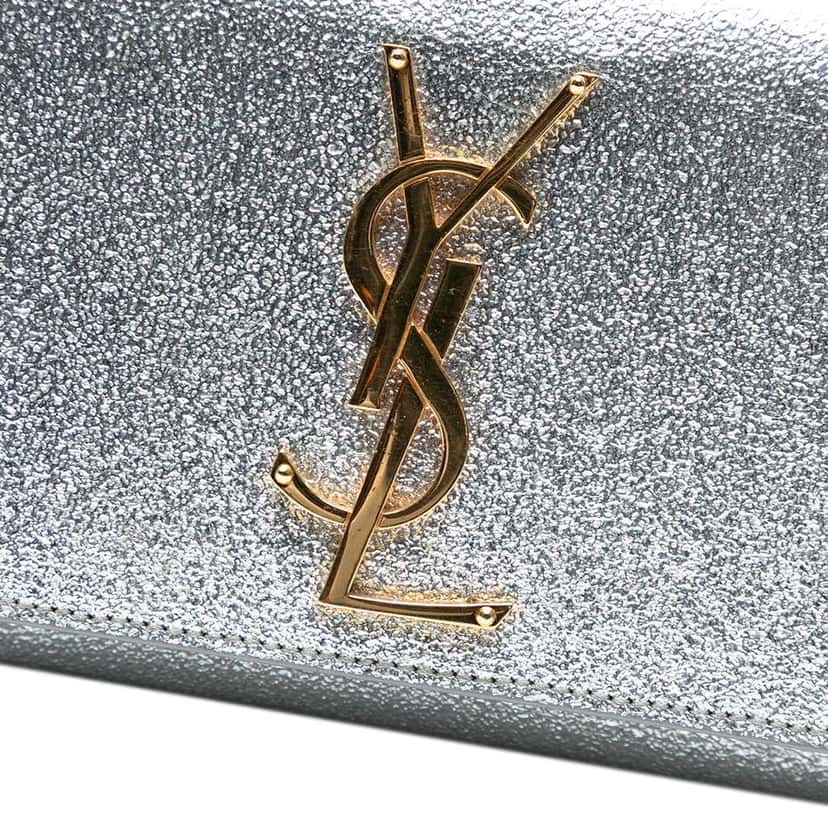Saint Laurent Small Metallic Calfskin Classic Monogram Kate Crossbody Silver Leather Good condition - Box View