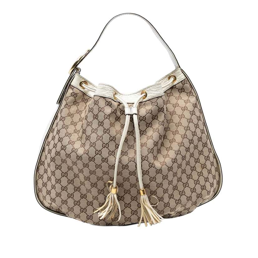 Gucci GG Canvas Interlocking Icon Drawstring Hobo Brown Canvas Good condition - Front View
