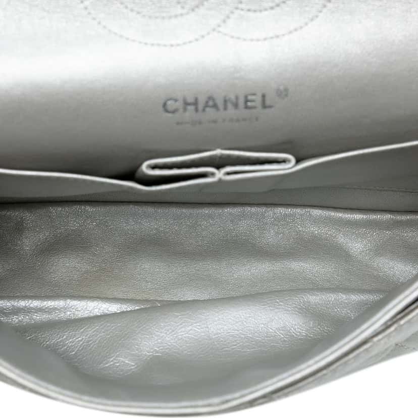Chanel Medium Classic Lambskin Double Flap Silver Leather Fair condition - Model View
