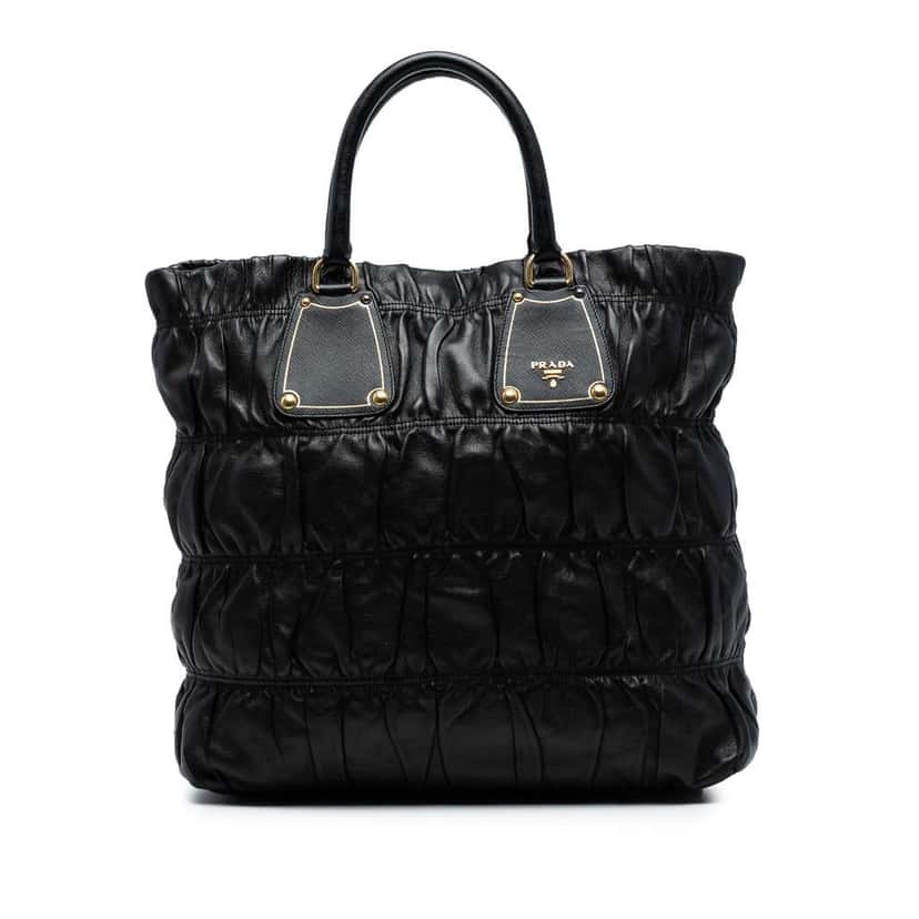 Prada Nappa Gaufre Tote Black Leather Good condition - Front View