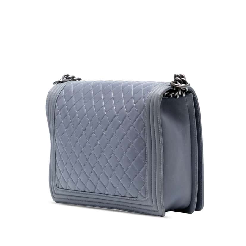 Chanel Large Quilted Lambskin Boy Flap Grey Leather Good condition - Back View