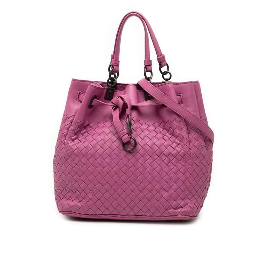 Bottega Veneta Nappa Intrecciato Bucket Bag Pink Leather Very good condition - Front View