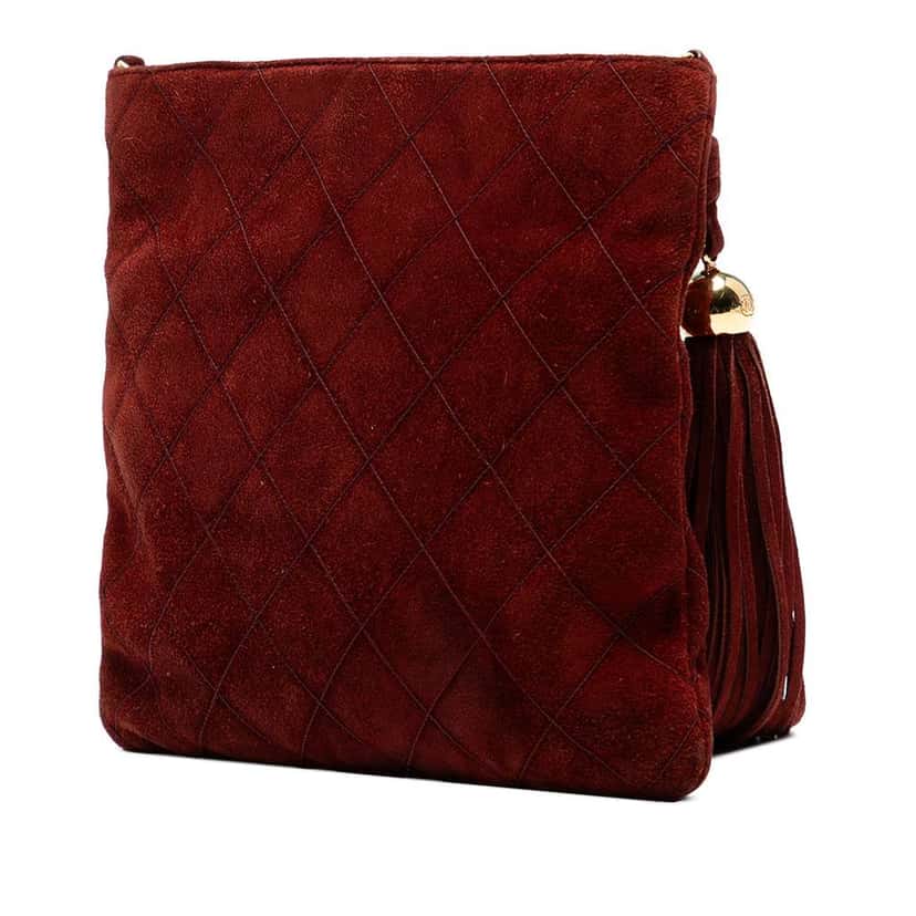 Chanel CC Quilted Suede Tassel Crossbody Red Leather Good condition - Back View