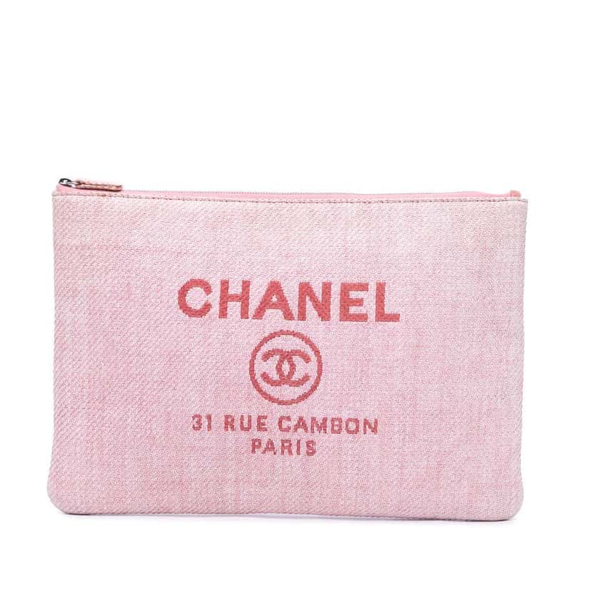 Chanel Large Raffia Deauville O Case Clutch Pink Good condition - Front View