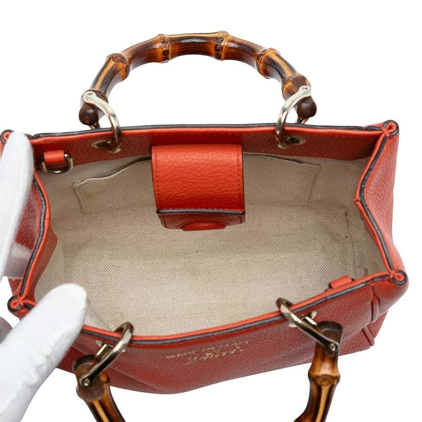 Gucci Mini Calfskin Bamboo Shopper Satchel Orange Leather Good condition - Model View