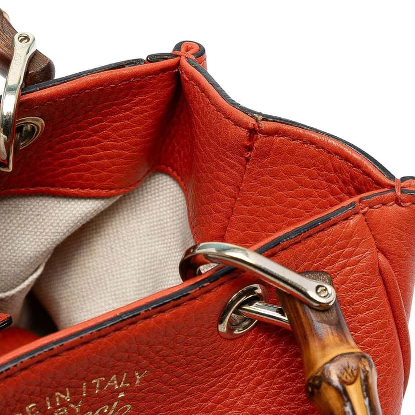 Gucci Mini Calfskin Bamboo Shopper Satchel Orange Leather Good condition - Box View