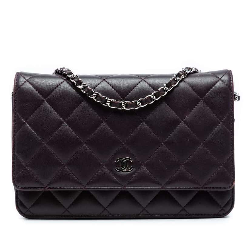 Chanel CC Quilted Lambskin Wallet on Chain Purple Leather Good condition - Front View