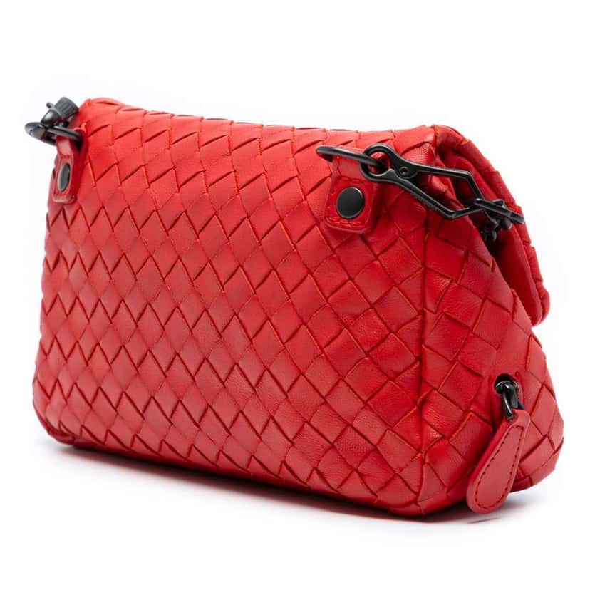 Bottega Veneta Mini Nappa Intrecciato Expandable Chain Crossbody Red Leather Good condition - Back View