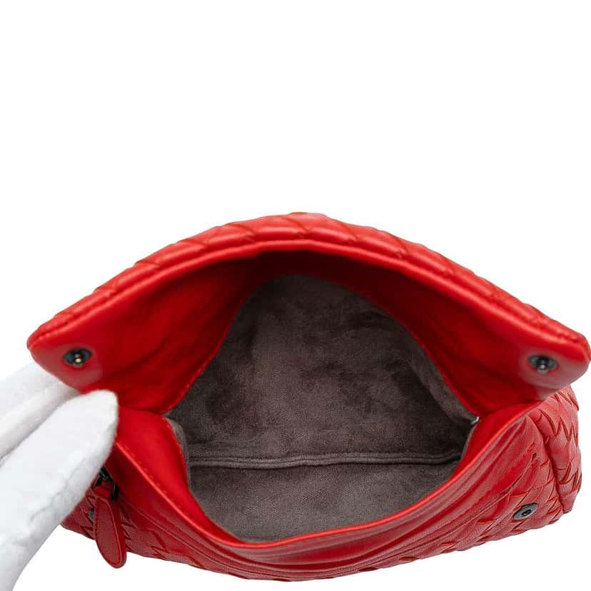 Bottega Veneta Mini Nappa Intrecciato Expandable Chain Crossbody Red Leather Good condition - Model View