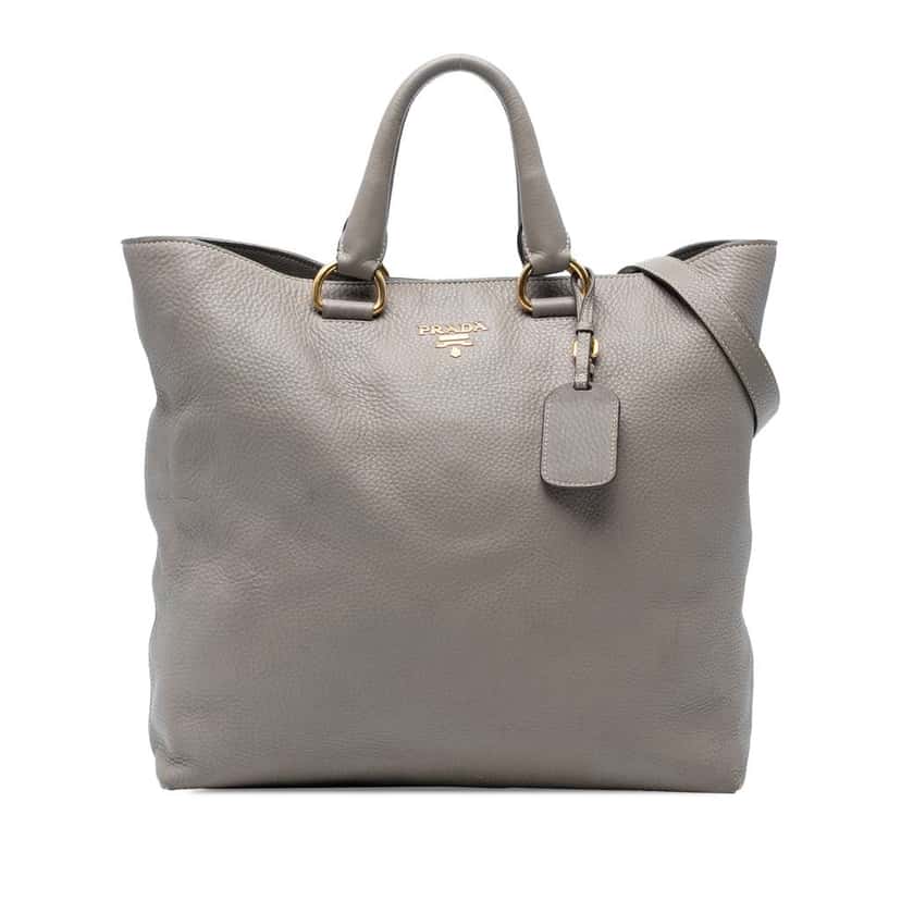 Prada Vitello Daino Open Convertible Tote Grey Leather Good condition - Front View