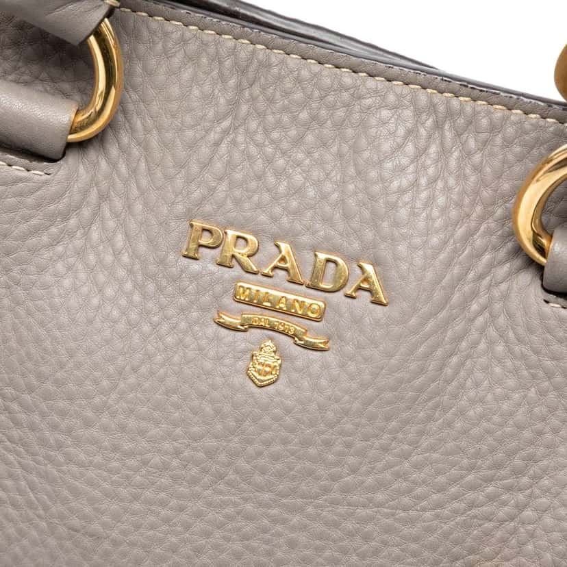 Prada Vitello Daino Open Convertible Tote Grey Leather Good condition - Box View