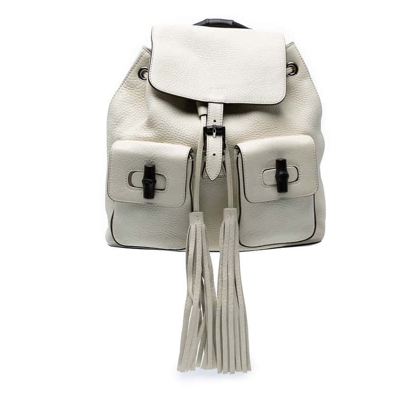 Gucci Leather Bamboo Tassel Backpack White Leather Good condition - Front View