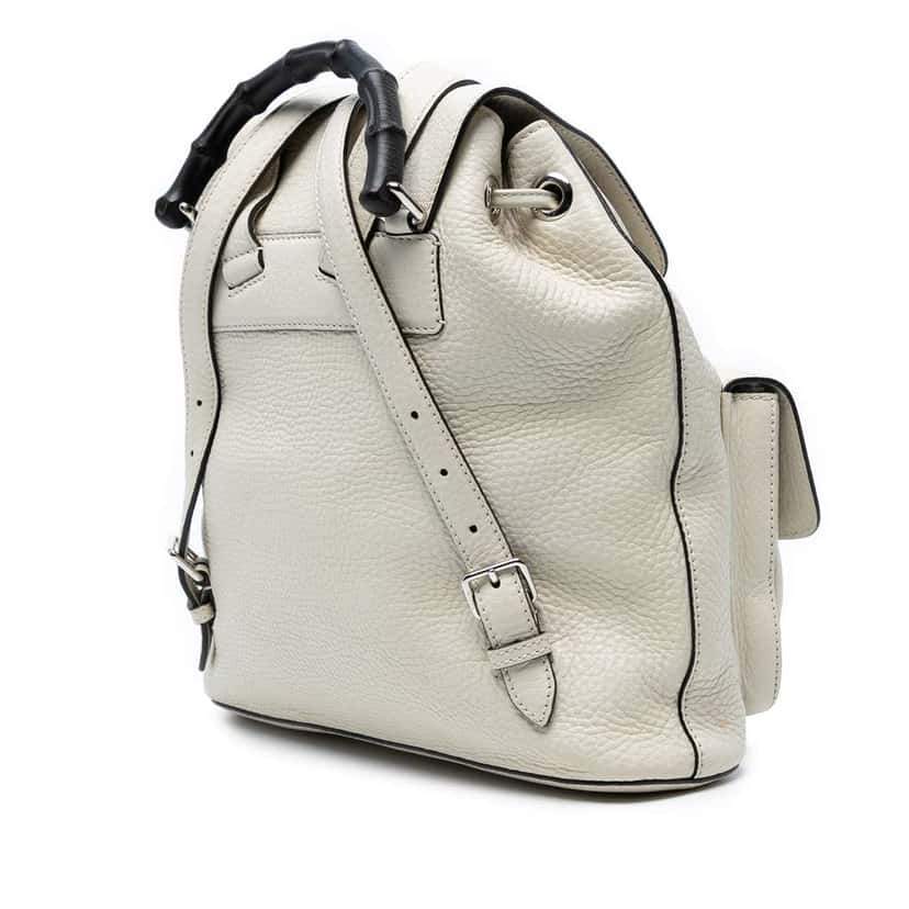 Gucci Leather Bamboo Tassel Backpack White Leather Good condition - Back View