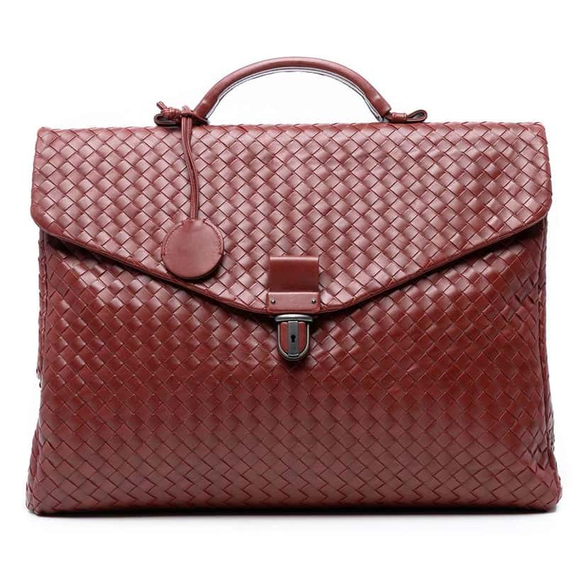 Bottega Veneta Nappa Intrecciato Briefcase Red Leather Good condition - Front View