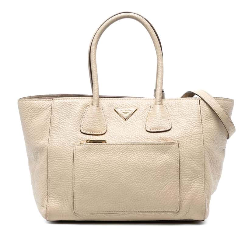 Prada Vitello Daino Front Pocket Open Convertible Tote Brown Leather Good condition - Front View