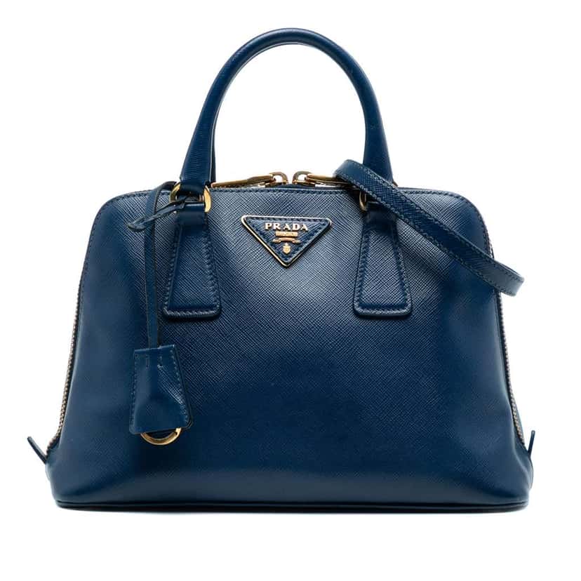 Prada Small Saffiano Lux Promenade Satchel Blue Leather Very good condition - Front View