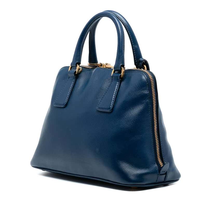 Prada Small Saffiano Lux Promenade Satchel Blue Leather Very good condition - Back View