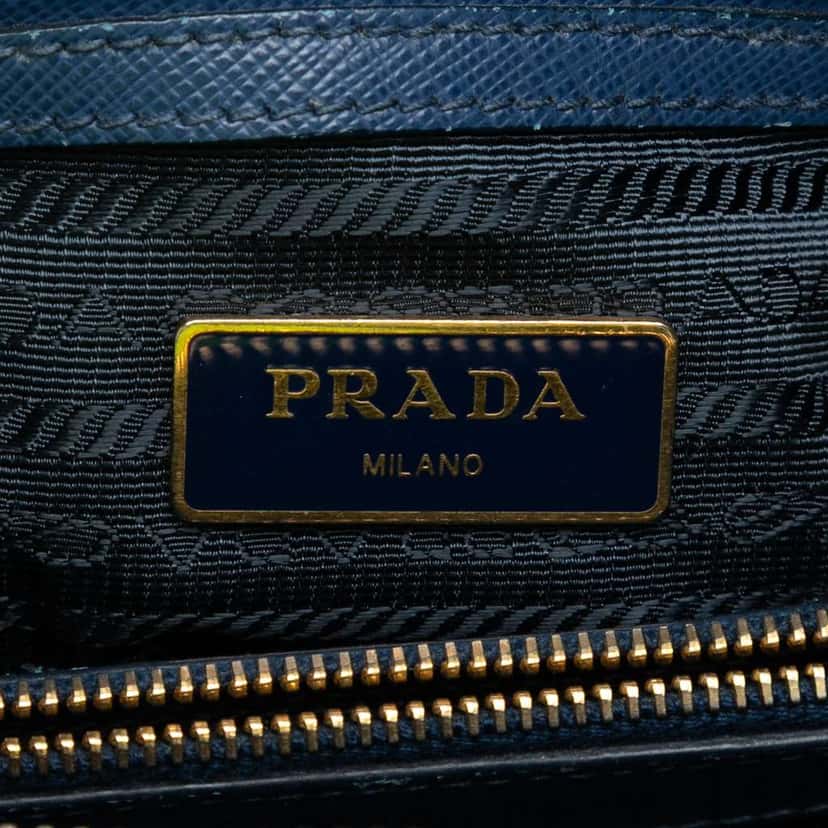 Prada Small Saffiano Lux Promenade Satchel Blue Leather Very good condition - Box View