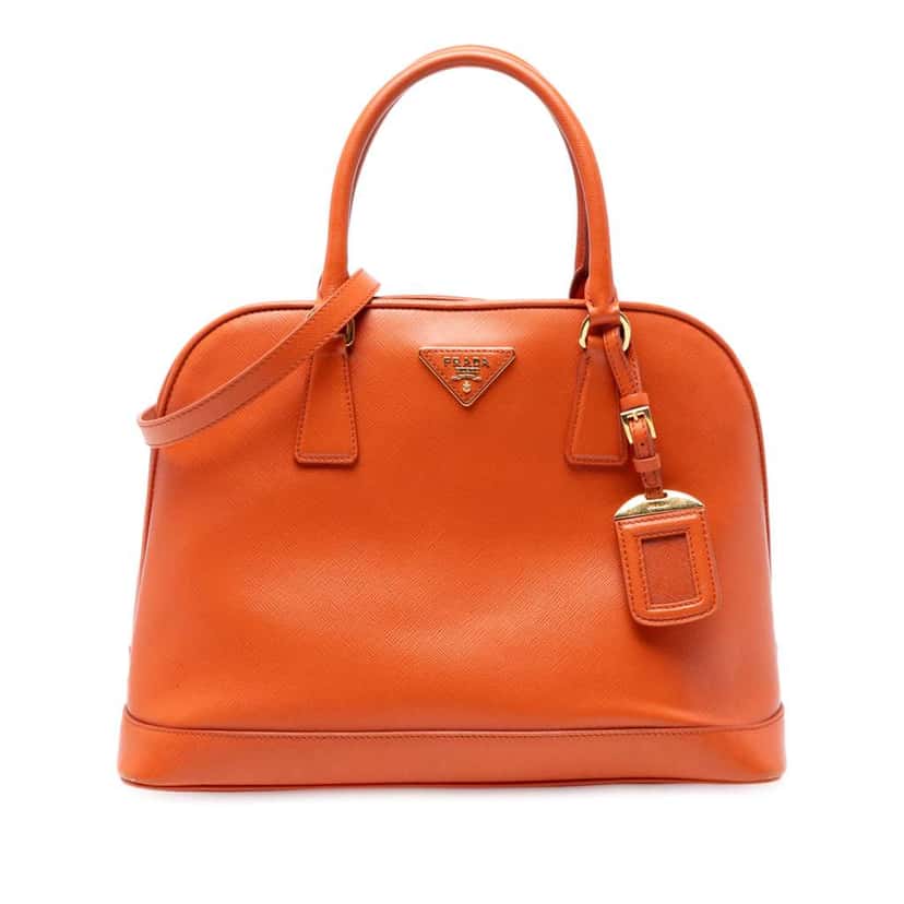 Prada Medium Saffiano Lux Open Promenade Satchel Orange Leather Very good condition - Front View