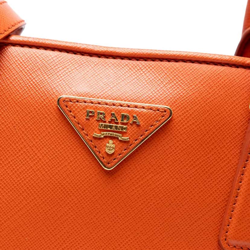 Prada Medium Saffiano Lux Open Promenade Satchel Orange Leather Very good condition - Box View