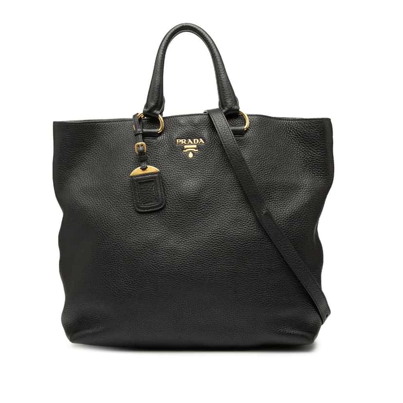 Prada Vitello Daino Open Convertible Tote Black Leather Good condition - Front View