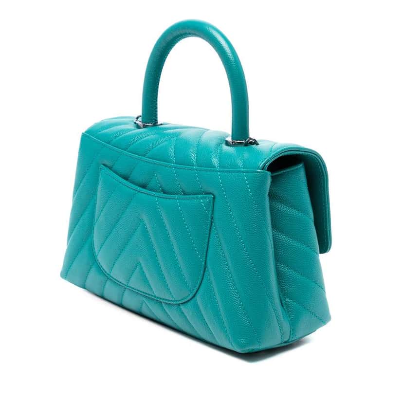 Chanel Mini Chevron Caviar Coco Top Handle Bag Blue Leather Good condition - Back View