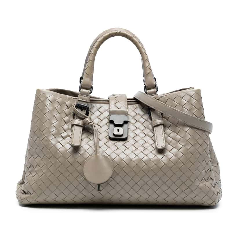 Bottega Veneta Small Nappa Intrecciato Roma Satchel Grey Leather Good condition - Front View