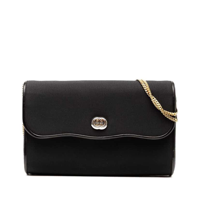 Gucci Canvas Interlocking G Chain Shoulder Bag Black Canvas Good condition - Front View