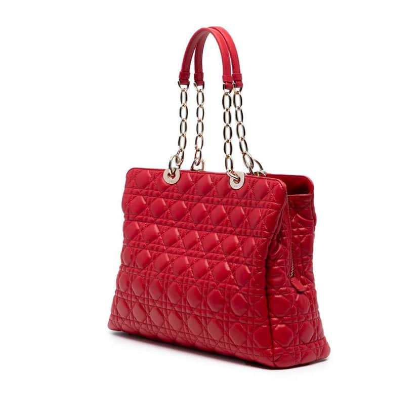 Dior Large Lambskin Cannage Soft Zipped Lady Dior Shopping Tote Red Leather Good condition - Back View