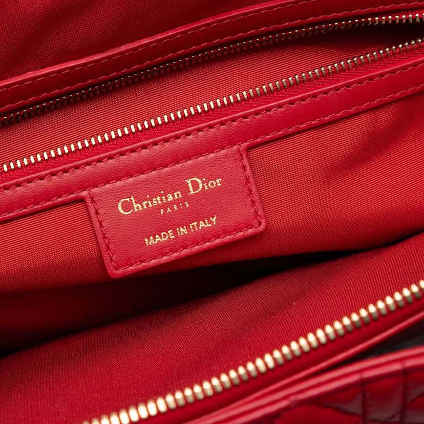 Dior Large Lambskin Cannage Soft Zipped Lady Dior Shopping Tote Red Leather Good condition - Box View