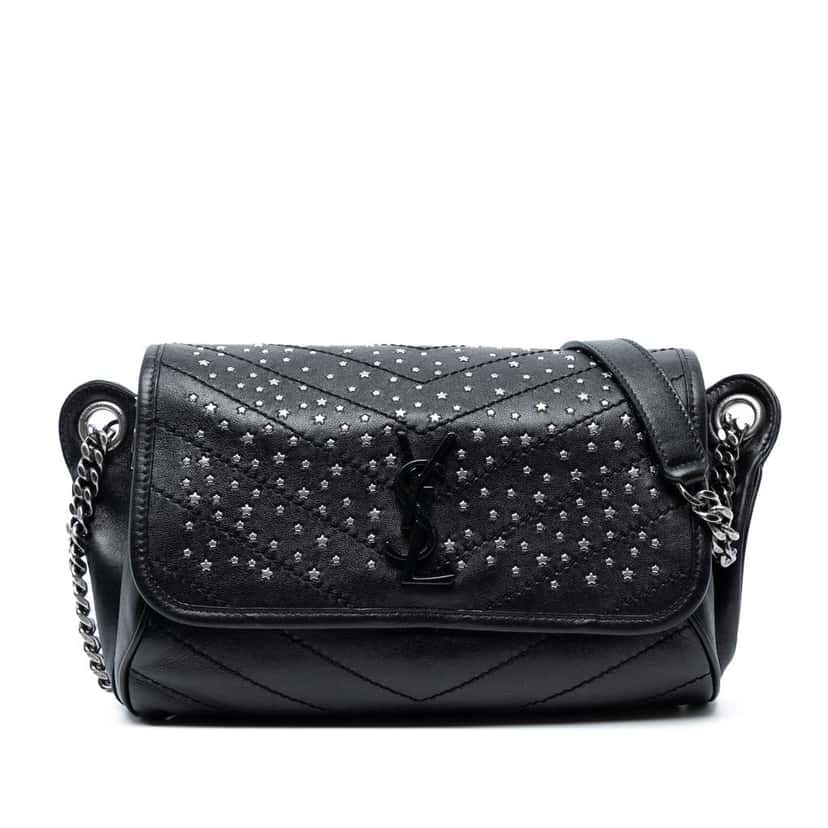 Saint Laurent Studded Calfskin Stardust Monogram Niki Body Bag Black Leather Good condition - Front View