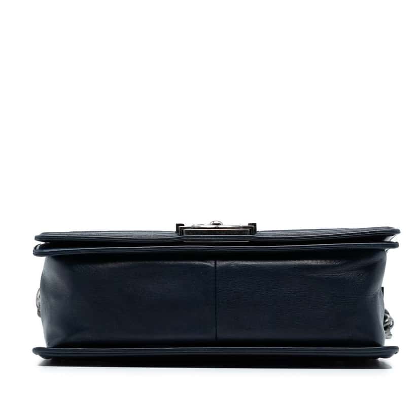 Chanel Old Medium Quilted Lambskin Boy Flap Blue Leather Good condition - Inside View