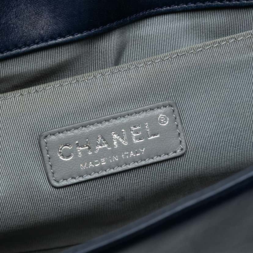Chanel Old Medium Quilted Lambskin Boy Flap Blue Leather Good condition - Box View