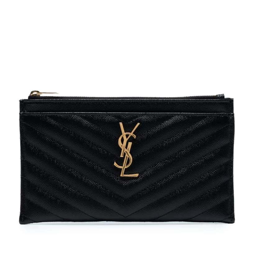 Saint Laurent Grain De Poudre Chevron Monogram Bill Pouch Black Leather Good condition - Front View