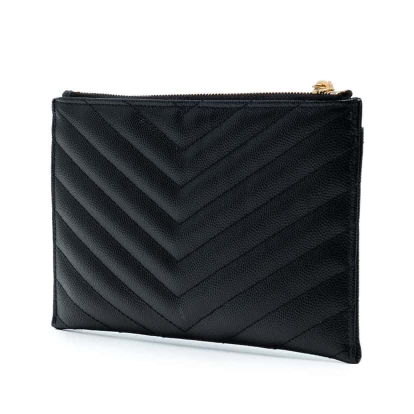 Saint Laurent Grain De Poudre Chevron Monogram Bill Pouch Black Leather Good condition - Back View