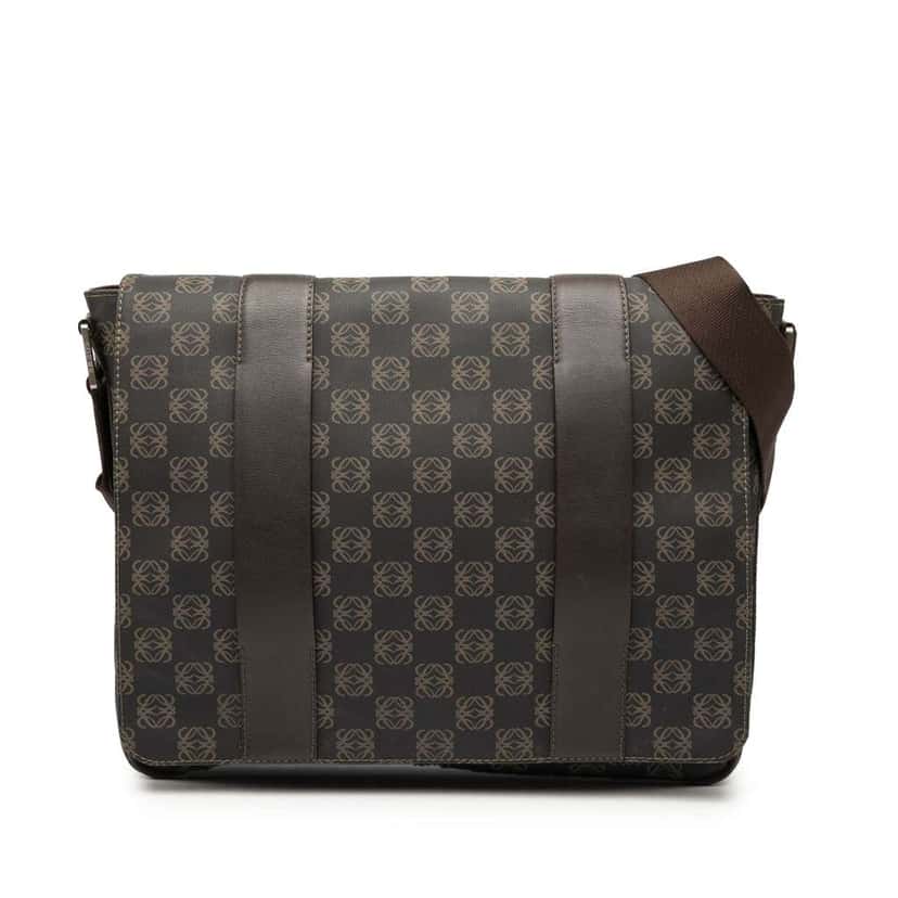 Loewe Anagram Coated Canvas Flap Crossbody Brown Very good condition - Front View