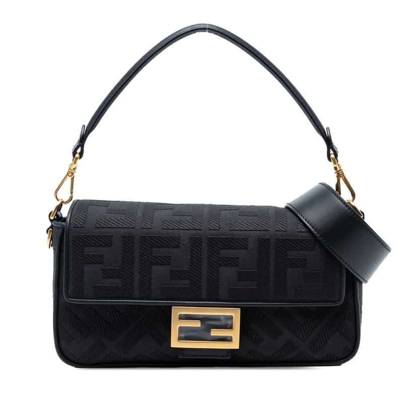 Fendi Zucca Embroidered Canvas Baguette Satchel Black Canvas Good condition - Front View